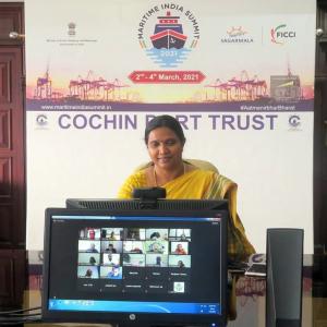 Dr. M. Beena IAS, Chairperson, Cochin Port Trust addressing participants of FIEO webinar